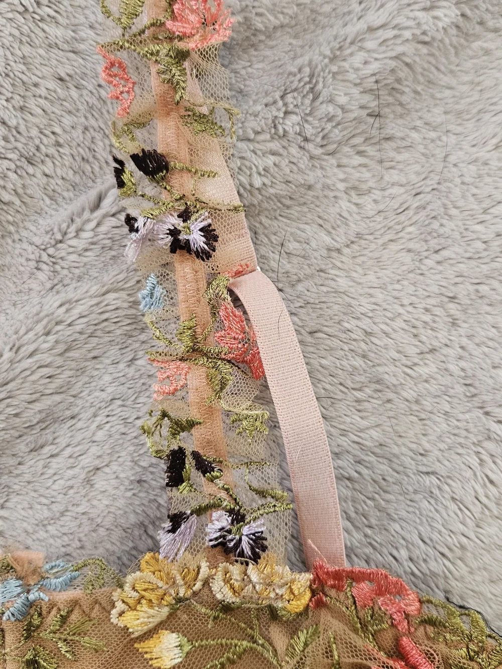 Embroidered Floral Sheer Bralette/ Corset - Nude with Multi-Color Flowers - Picture 5 of 6